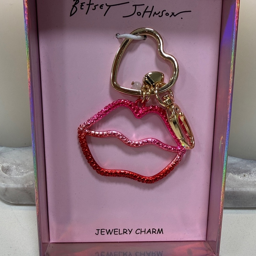 Betsey Johnson Gold and Pink Lips Keychain